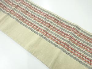 アンティーク　手織り紬縞模様織出し全通袋帯（材料）